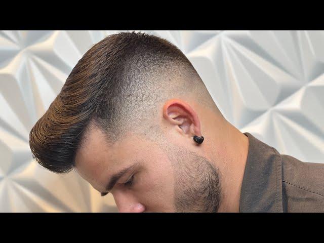 Como fazer mid fade com finalização em corte com topete | como fazer degradê cinza| tutorial