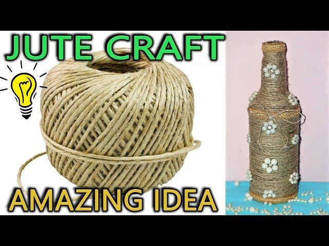 DIY Jute Craft | How to make a Decorated Wine  Bottle using rope (jute) |  ARZOO VLOGS