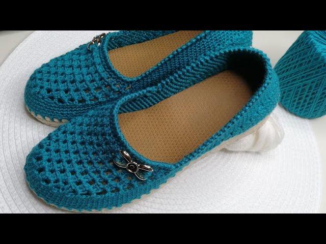 МОКАСИНЫ БИРЮЗА ВЯЖЕМ КРЮЧКОМ  CROCHET SHOES