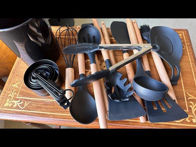 Kitchen Silicone Cooking Utensils Set in 4k UHD