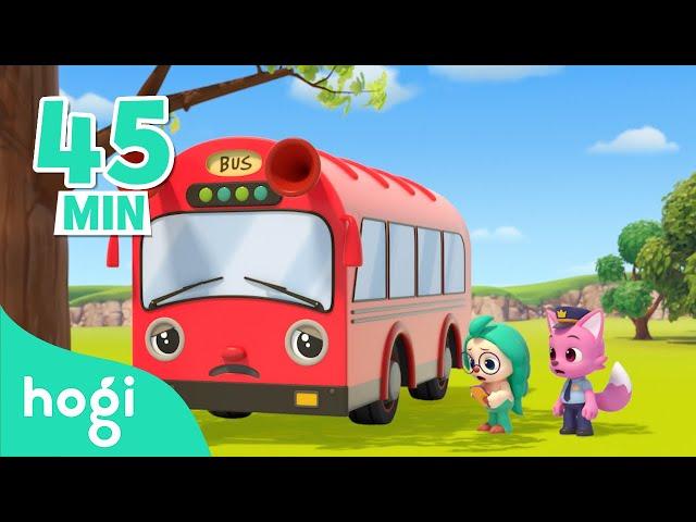 Five Little Buses Jumping on the Road | Compilation | Sing Along with Hogi | Pinkfong & Hogi