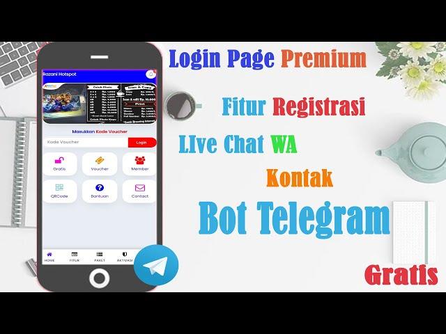 Login page hotspot Premium GRATIS Mikrotik Wifi keren - Fitur Daftar Telegram