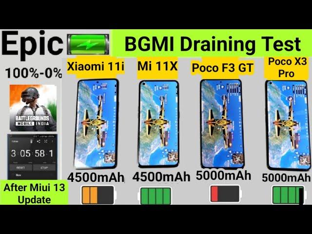 BGMI Epic Battery Draining Test Mi 11x vs Poco F3 GT vs Poco X3 Pro vs Xiaomi  After Miui 13