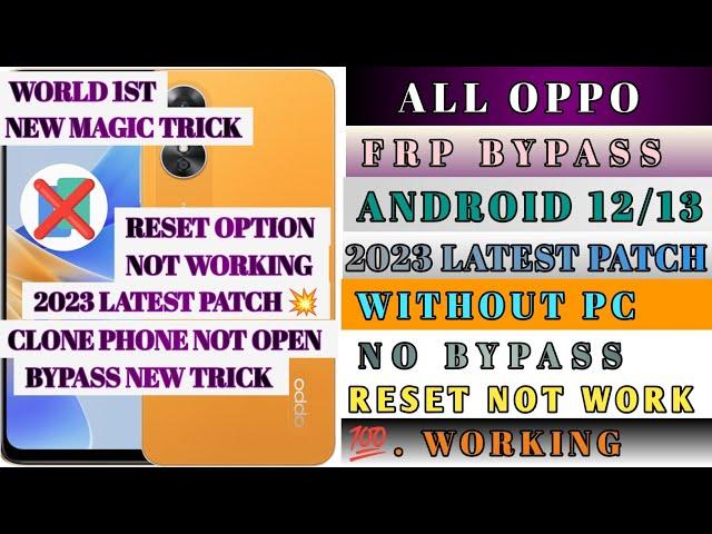 NEW TRICK  All Oppo Android 13 Frp Bypass/Unlock - Clone Phone Not Open Solution - Without PC 2023