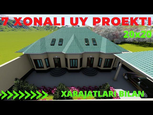 ZAMONAVIY O'ZBEKONA 7 XONALI UY PROEKTI  XARAJATLARI BILN 3D MODEL VIDEO OBZOR #13