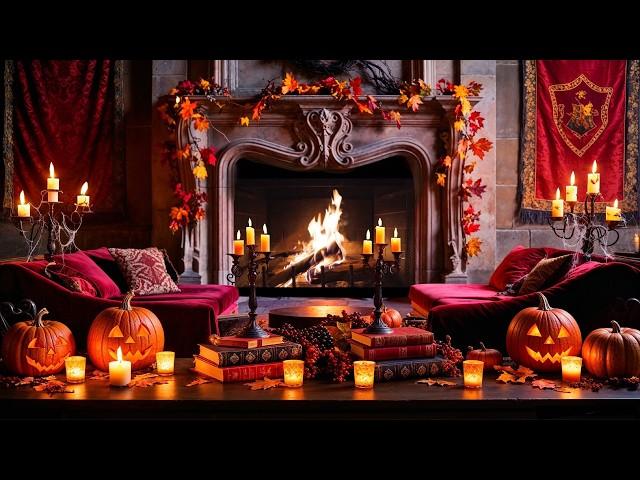 Halloween Gryffindor Common Room | Harry Potter Ambience with Crackling Fireplace & Candles