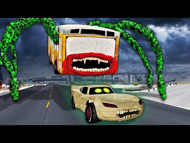 Epic Escape From The Mummy McQueen Eater & Bus Eater | McQueen VS McQueen Eater | BeamNG