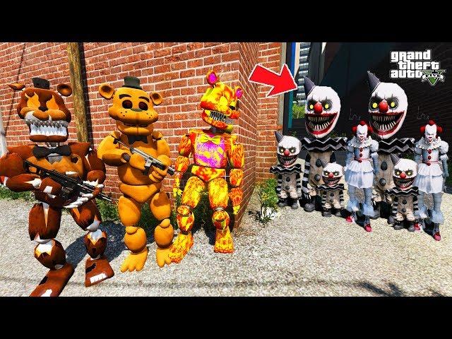 GTA 5 FNAF ANIMATRONICS - HOW Freddy Love and Nightmares Saved the School from Clowns