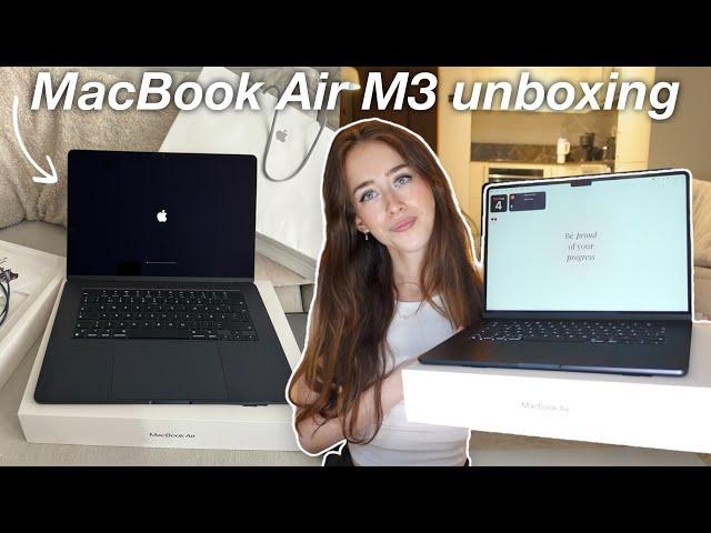 MacBook Air M3 Unboxing (15 inch) | setup, widgets, aesthetic customization