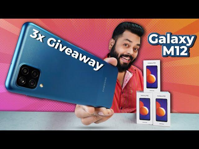 Samsung Galaxy M12 Unboxing And First Look | 3x Giveaway  90Hz Screen, 6000mAh, Exynos 850 & More