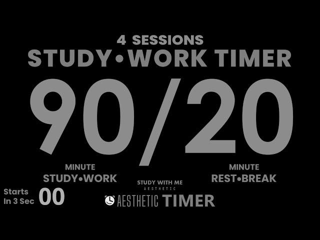 DARK Mode, Pomodoro 90/20 Study Timer, 4 Sets, 90 Minute Study Timer, Gentle Alarm, No Music