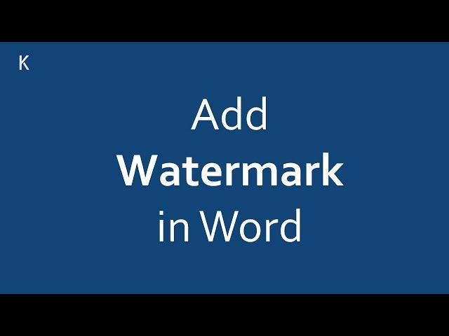 Add Watermark in MS Word