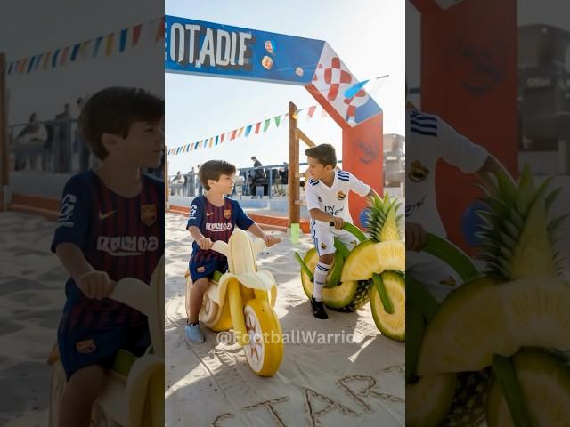 Ronaldo and Messi’s Sons Fruit Motorbike Race