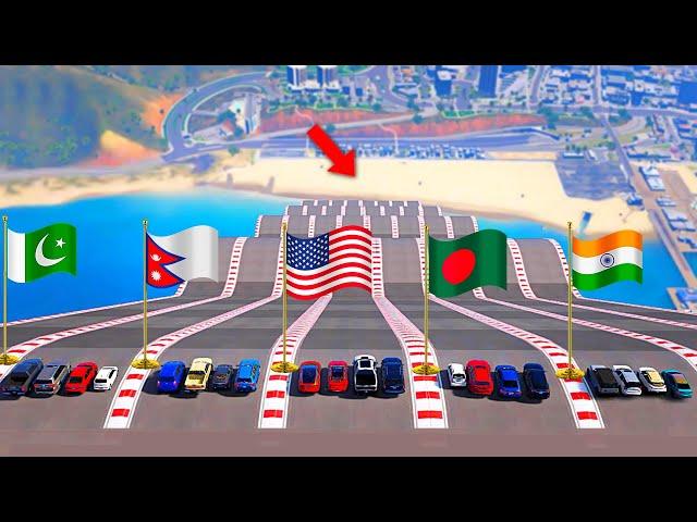 GTA 5: India Pakistan Bangladesh Nepal USA Cars JUMP Challenge