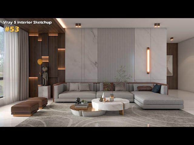 Modern Living room | Sketchup tutorial | Vray 5 Sketchup #53