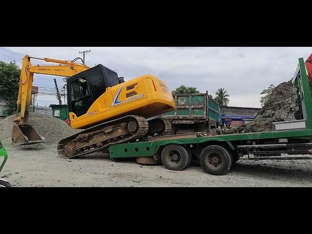 Lonking CDM 6150 Excavator Unloading from Isuzu FBR 10w Self Loading Boom Truck w/ Winch