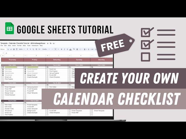 Calendar Checklist Tutorial - How to make a  Calendar To-Do List FREE Google Sheets Template