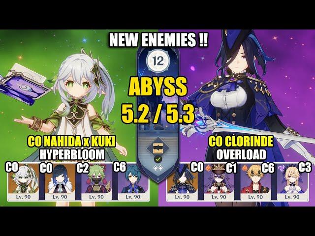 NEW Spiral Abyss 5.2 / 5.3 | C0 Nahida Hyperbloom & C0 Clorinde Overload | Genshin Impact 【原神】