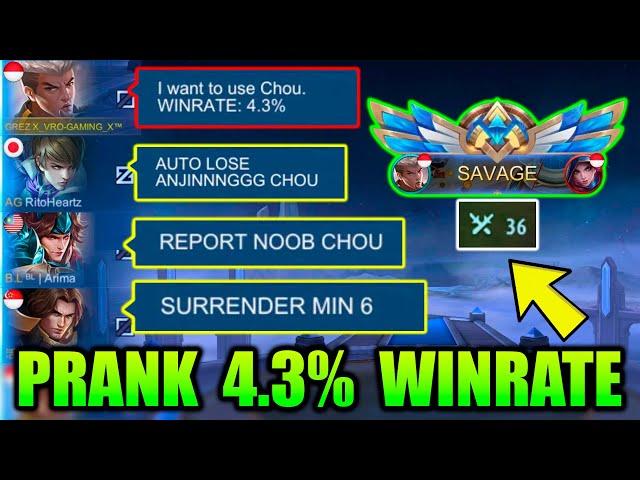 PRANK TOP 1 CHOU 4.3% WINRATE | SAVAGE 36 KILLS !!! TEAM AUTO TOXIC