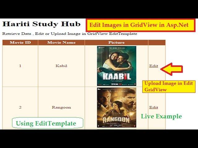 Upload Image  in GridView Edit Mode and display in Asp.Net C# | Hindi | Online Tutorials