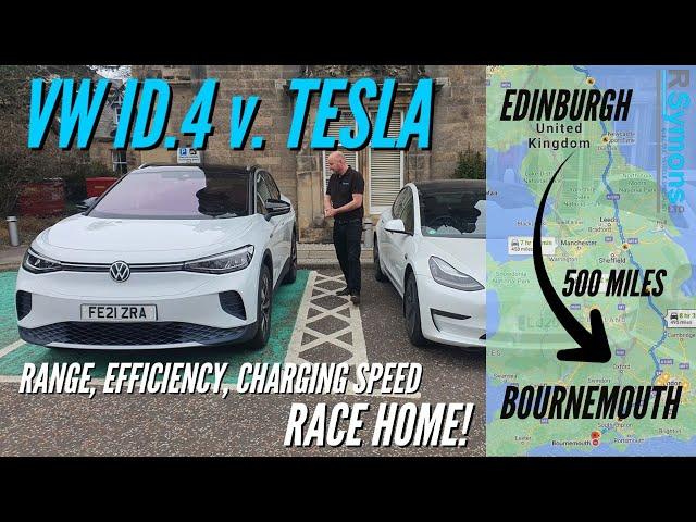 VW ID.4 v Tesla Model 3 EV Road Trip - efficiency/charging speed/real world range, AND then a RACE!