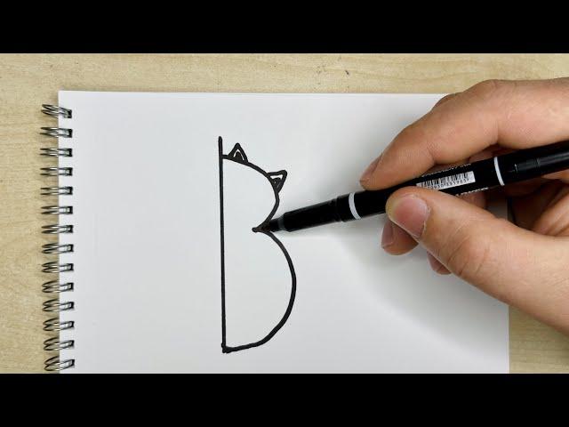 B Harfinden Kolay Çizim- Kedi Çizimi- B Çizim - How To  Draw Letter s from B-Easy Drawıng