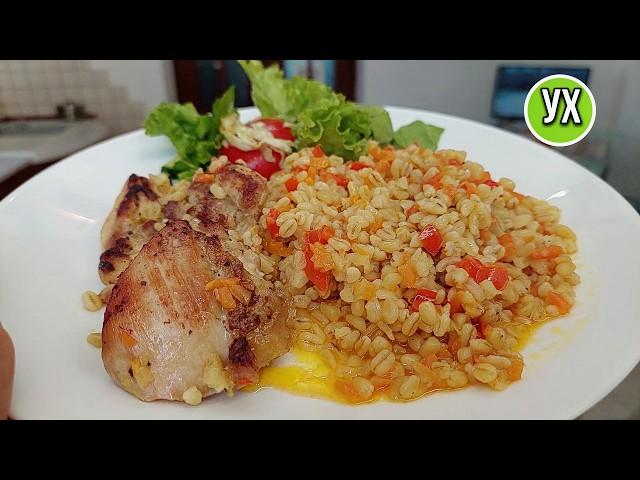 Pleased the whole family! Everything in one pan - meat, vegetables, bulgur for dinner.