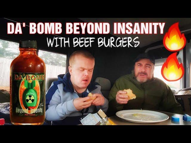 Da' Bomb Beyond Insanity Hot Sauce On Beef Burgers