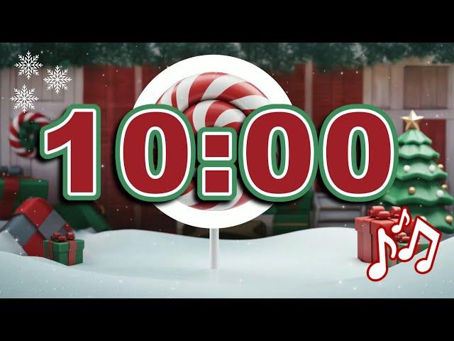 Christmas Countdown Timer with Music for 10 Minutes with Visual Candy Cane Progress Bar 