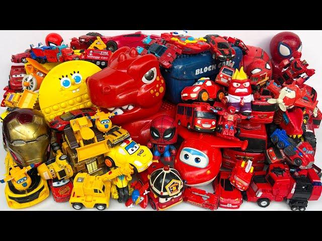 Full TRANSFORMERS Yellow & Red Robot Tobot Car Combine: Leader OPTIMUS PRIME Rescue Dinosaur in Cave