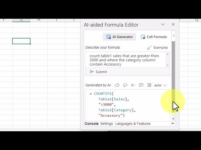 AI aided Formula Editor Add-Ins in Excel 365