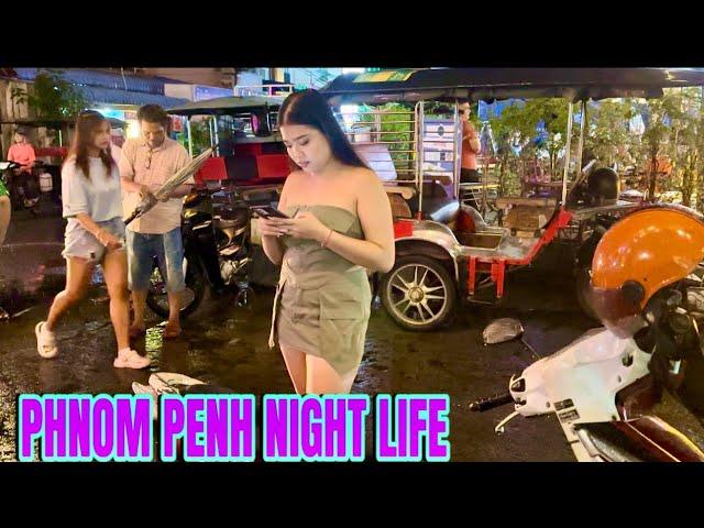 CAMBODIA  Nightlife PHNOM PENH  Street 308 scene | Phnom penh walking tour under rain