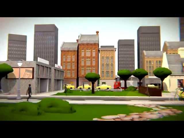 Animation: a city, going backwards through time.