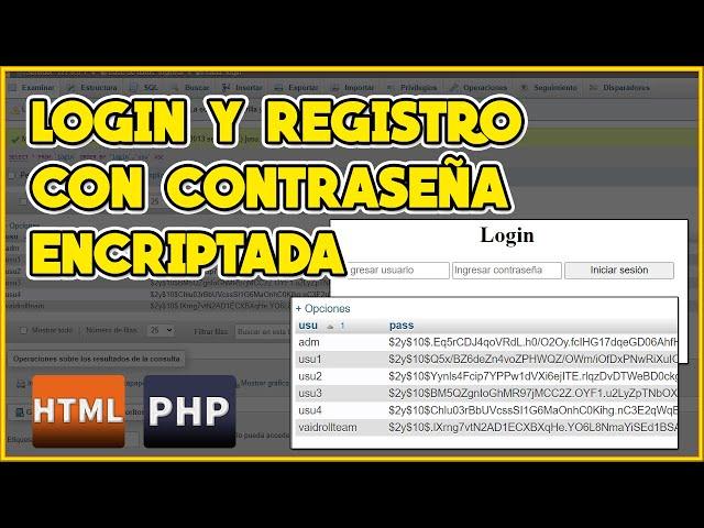 COMO ENCRIPTAR Y DESENCRIPTAR CONTRASEÑAS EN UN LOGIN en PHP, HTML, XAMPP y MYSQL