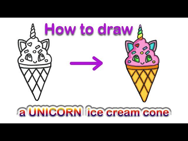 How to draw a unicorn ice cream cone EASY