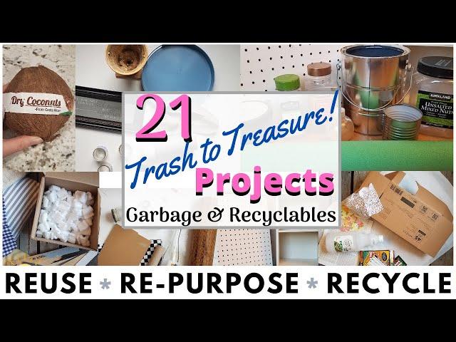 21 DIY RECYCLE CRAFTS  TRASH TO TREASURE  CARDBOARD  GLASS  PLASTIC | RE-PURPOSE & REUSE