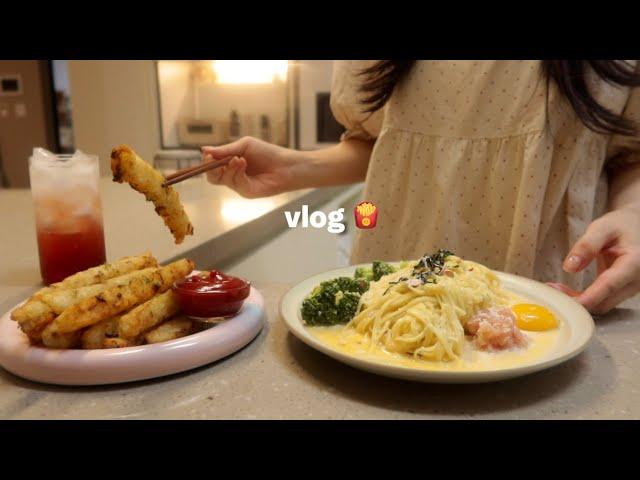 Vlog |  Making spicy marinated crab and salmon rice ball for lunchbox  Cream pasta with pollock roe