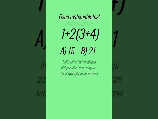 Oson matematik test #matematika #matematik #boshqotirma #testlar #shorts #math #maths #mathematics