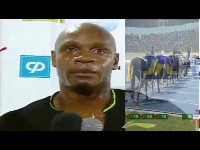 Asafa Powell destroys Ryan Bailey,  Jamaica International Invitational complete with interview