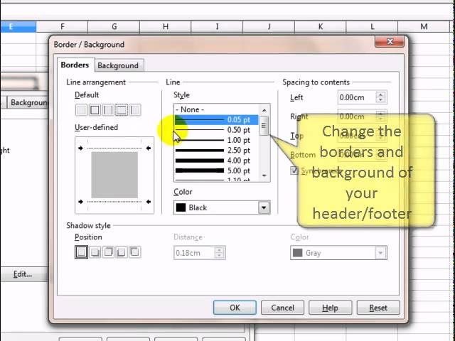 Insert  and print headers and footers in a OpenOffice calc worksheet