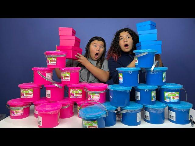 FIX THIS 100 POUND BUCKET OF STORE BOUGHT SLIME CHALLENGE!! PINK VS BLUE