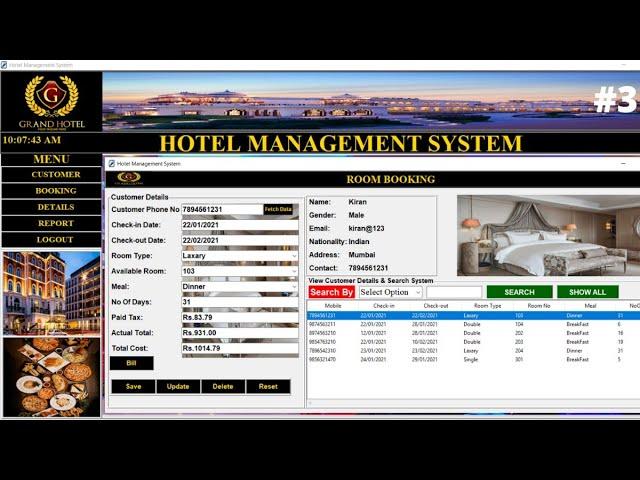 3/6 - Hotel management system project in python using tkinter with database connectivity