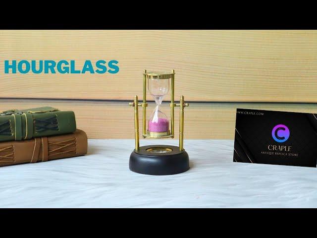 Brass Sand Timer Wood Base with Compass Nautical, Hanging Sand Clock 2 Min Hourglass Pink Sand 