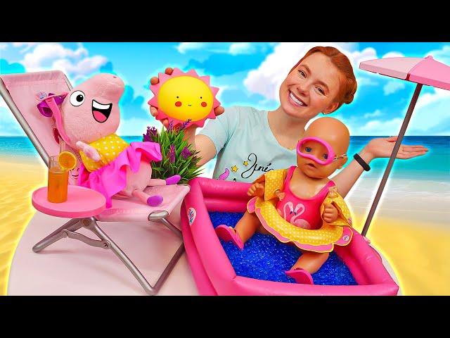 Neues Video mit Peppa, Irene und Baby Born. Strand zu Hause. Puppen Video für Kinder