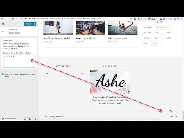 (Old) How to setup a Copyright Text in Ashe Free Wordpress Theme