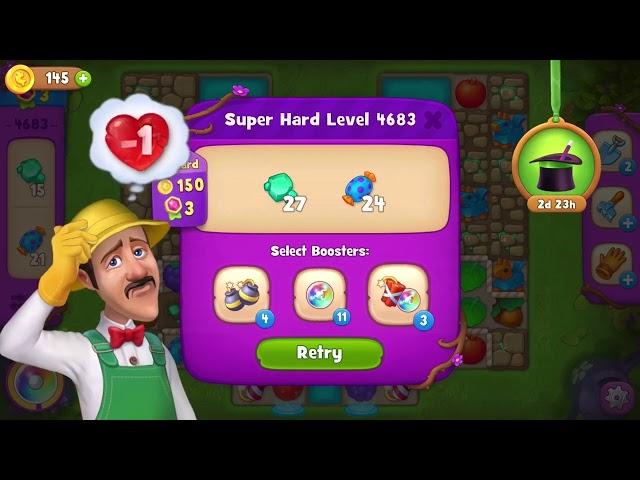 Gardenscapes Super Hard Level 4683 No boosters