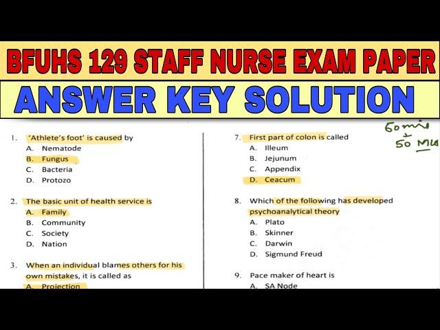 BFUHS STAFF NURSE EXAM ANSWER KEY | BFUHS STAFF NURSE PAPER SOLUTION