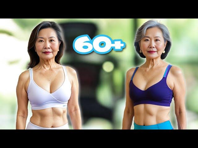 Natural Older Asian Women Over 60 Showing Latest Fitness Trends