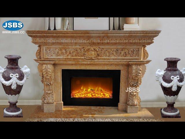 JSBS Wholesale Stone Hand Carved Yellow Marble Italian Roman Fireplace Mantel Surround