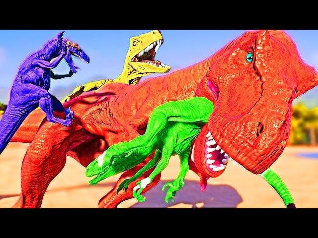 Tyrannosaurus Rex Dino Squad vs Superheroes What if Three T Rex Brothers in Jurassic World